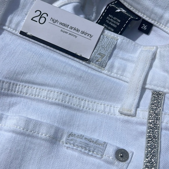 7 FOR ALL MANKIND bright white 2 silver side stripes SKINNY HIGH RISE JEANS 26 - Picture 4 of 13